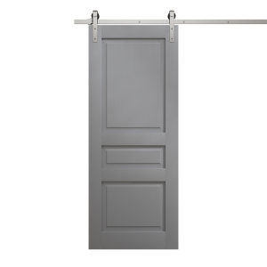 Modern Barn Door 18 x 80 inches | Ego 5012 Painted Grey Oak | 6.6FT Silver Rail Track Heavy Hardware Set | Solid Panel Interior Doors