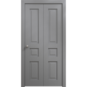Sliding Closet Bi-fold Doors 36 x 80 inches | Ego 5012 Painted Grey Oak | Sturdy Tracks Moldings Trims Hardware Set | Wood Solid Bedroom Wardrobe Doors