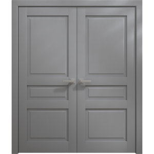 Interior Solid French Double Doors 36 x 80 inches | Ego 5012 Painted Grey Oak | Wood Interior Solid Panel Frame | Closet Bedroom Modern Doors