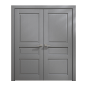 Interior Solid French Double Doors 36 x 80 inches | Ego 5012 Painted Grey Oak | Wood Interior Solid Panel Frame | Closet Bedroom Modern Doors