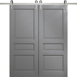 Modern Double Barn Door 36 x 80 inches | Ego 5012 Painted Grey Oak | 13FT Silver Rail Track Set | Solid Panel Interior Doors