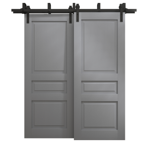 Sliding Closet Barn Bypass Doors 36 x 80 inches | Ego 5012 Painted Grey Oak | Modern 6.6ft Rails Hardware Set | Wood Solid Bedroom Wardrobe Doors