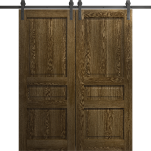 Modern Double Barn Door 36 x 80 inches | Ego 5012 Marble Oak | 13FT Rail Track Set | Solid Panel Interior Doors