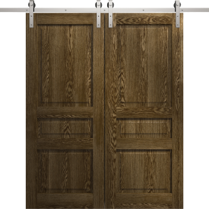 Modern Double Barn Door 36 x 80 inches | Ego 5012 Marble Oak | 13FT Silver Rail Track Set | Solid Panel Interior Doors