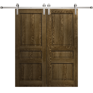 Modern Double Barn Door 36 x 80 inches | Ego 5012 Marble Oak | 13FT Silver Rail Track Set | Solid Panel Interior Doors