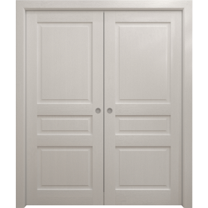 Sliding French Double Pocket Doors 36 x 80 inches | Ego 5012 Painted White Oak | Kit Rail Hardware | Solid Wood Interior Bedroom Modern Doors