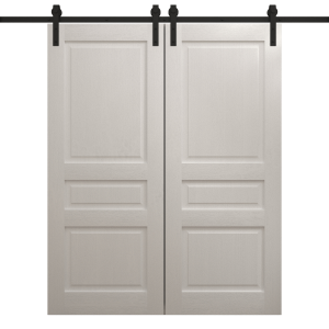 Modern Double Barn Door 36 x 80 inches | Ego 5012 Painted White Oak | 13FT Rail Track Set | Solid Panel Interior Doors