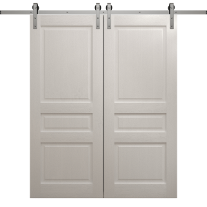 Modern Double Barn Door 36 x 80 inches | Ego 5012 Painted White Oak | 13FT Silver Rail Track Set | Solid Panel Interior Doors