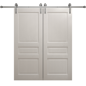 Modern Double Barn Door 36 x 80 inches | Ego 5012 Painted White Oak | 13FT Silver Rail Track Set | Solid Panel Interior Doors