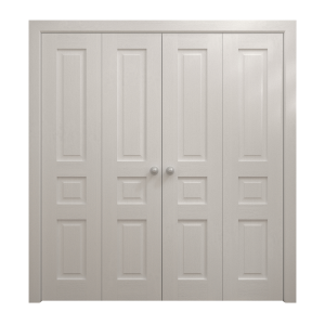 Sliding Closet Double Bi-fold Doors 72 x 80 inches | Ego 5012 Painted White Oak | Sturdy Tracks Moldings Trims Hardware Set | Wood Solid Bedroom Wardrobe Doors