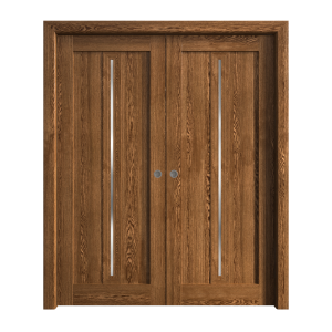 Sliding French Double Pocket Doors 36 x 80 inches | Ego 5014 Cognac Oak | Kit Rail Hardware | Solid Wood Interior Bedroom Modern Doors