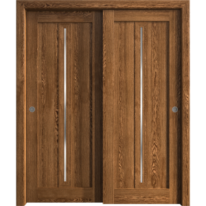 Sliding French Double Pocket Doors 36 x 80 inches | Ego 5014 Cognac Oak Veneer | Kit Rail Hardware | Solid Wood Interior Bedroom Modern Doors