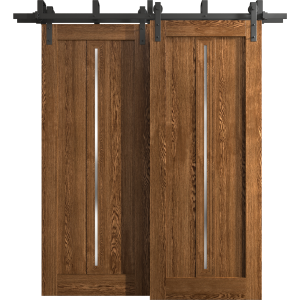 Sliding Closet Barn Bypass Doors 36 x 80 inches | Ego 5014 Cognac Oak | Modern 6.6ft Rails Hardware Set | Wood Solid Bedroom Wardrobe Doors
