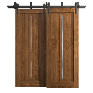 Sliding Closet Barn Bypass Doors 36 x 80 inches | Ego 5014 Cognac Oak | Modern 6.6ft Rails Hardware Set | Wood Solid Bedroom Wardrobe Doors