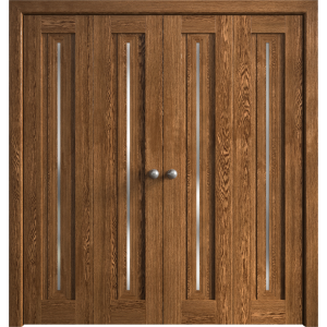 Sliding Closet Double Bi-fold Doors 72 x 80 inches | Ego 5014 Cognac Oak | Sturdy Tracks Moldings Trims Hardware Set | Wood Solid Bedroom Wardrobe Doors