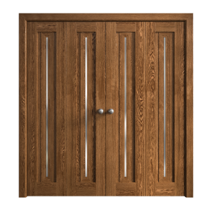 Sliding Closet Double Bi-fold Doors 72 x 80 inches | Ego 5014 Cognac Oak | Sturdy Tracks Moldings Trims Hardware Set | Wood Solid Bedroom Wardrobe Doors