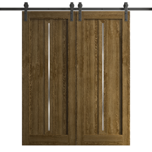 Modern Double Barn Door 36 x 80 inches | Ego 5014 Marble Oak | 13FT Rail Track Set | Solid Panel Interior Doors