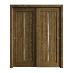 Sliding Closet Bypass Doors 36 x 80 inches | Ego 5014 Marble Oak | Rails Hardware Set | Wood Solid Bedroom Wardrobe Doors