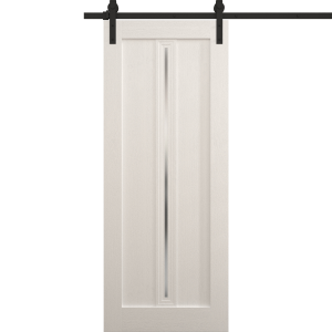 Modern Barn Door 18 x 80 inches | Ego 5014 Painted White Oak | 6.6FT Rail Track Heavy Hardware Set | Solid Panel Interior Doors