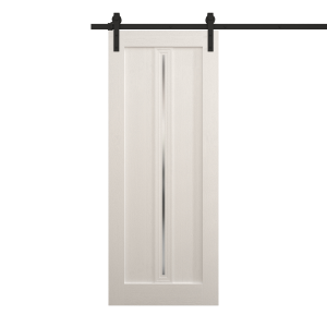 Modern Barn Door 18 x 80 inches | Ego 5014 Painted White Oak | 6.6FT Rail Track Heavy Hardware Set | Solid Panel Interior Doors