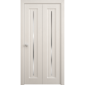 Sliding Closet Bi-fold Doors 36 x 80 inches | Ego 5014 Painted White Oak | Sturdy Tracks Moldings Trims Hardware Set | Wood Solid Bedroom Wardrobe Doors