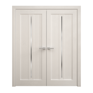 Interior Solid French Double Doors 36 x 80 inches | Ego 5014 Painted White Oak | Wood Interior Solid Panel Frame | Closet Bedroom Modern Doors