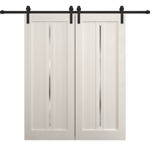 Modern Double Barn Door 36 x 80 inches | Ego 5014 Painted White Oak | 13FT Rail Track Set | Solid Panel Interior Doors