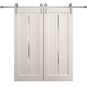 Modern Double Barn Door 36 x 80 inches | Ego 5014 Painted White Oak | 13FT Silver Rail Track Set | Solid Panel Interior Doors
