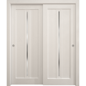 Sliding Closet Bypass Doors 36 x 80 inches | Ego 5014 Painted White Oak | Rails Hardware Set | Wood Solid Bedroom Wardrobe Doors