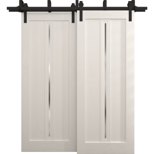 Sliding Closet Barn Bypass Doors 36 x 80 inches | Ego 5014 Painted White Oak | Modern 6.6ft Rails Hardware Set | Wood Solid Bedroom Wardrobe Doors