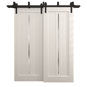 Sliding Closet Barn Bypass Doors 36 x 80 inches | Ego 5014 Painted White Oak | Modern 6.6ft Rails Hardware Set | Wood Solid Bedroom Wardrobe Doors