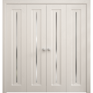 Sliding Closet Double Bi-fold Doors 72 x 80 inches | Ego 5014 Painted White Oak | Sturdy Tracks Moldings Trims Hardware Set | Wood Solid Bedroom Wardrobe Doors