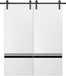 Sturdy Double Barn Door with Hardware | Planum 0012 White Silk and Aluminum Strips | 13FT Rail Hangers Heavy Set | Modern Solid Panel Interior Doors