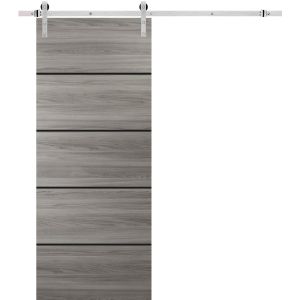 Sturdy Barn Door with Hardware | Planum 0015 Ginger Ash | 6.6FT Rail Hangers Heavy Set | Modern Solid Panel Interior Doors