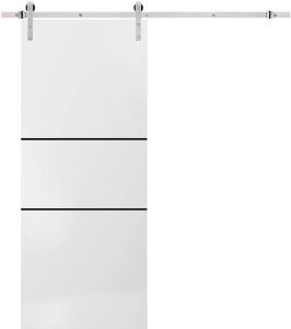 Sturdy Barn Door with Hardware | Planum 0014 White Silk | 6.6FT Rail Hangers Heavy Set | Modern Solid Panel Interior Doors