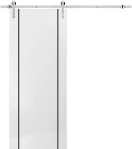 Sturdy Barn Door with Hardware | Planum 0017 White Silk | 6.6FT Rail Hangers Heavy Set | Modern Solid Panel Interior Doors-18" x 80"