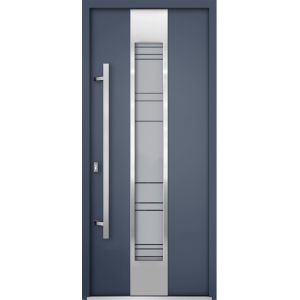 Front Exterior Prehung Steel Door / Deux 0757 Gray Graphite / Stainless Inserts Single Modern Painted