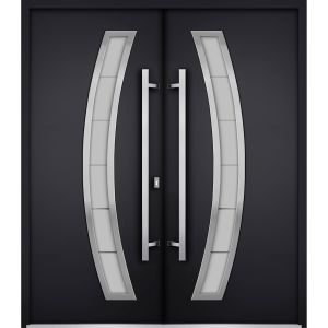 Front Exterior Prehung Steel Double Doors / Deux 6500 Black / Stainless Inserts Single Modern Painted