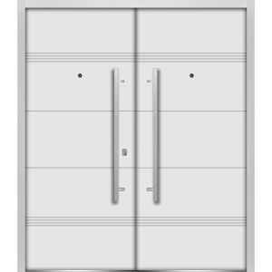 Front Exterior Prehung Steel Double Doors / Deux 1705 White Enamel / Stainless Inserts Single Modern Painted