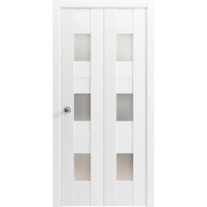 Sliding Closet Bi-fold Doors | Sete 6003 White Silk | Sturdy Tracks Moldings Trims Hardware Set | Wood Solid Bedroom Wardrobe Doors 