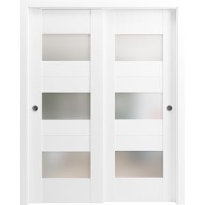 Sliding Closet Opaque Glass Bypass Doors 36 x 80 inches / Sete 6003 White Silk / Rails Hardware Set / Wood Solid Bedroom Wardrobe Doors 