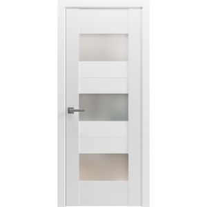 Solid French Door Opaque Glass / Sete 6003 White Silk / Single Regular Panel Frame Handle / Bathroom Bedroom Modern Doors -18" x 80"