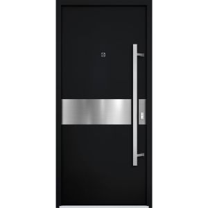 Front Exterior Prehung Steel Door / Deux 6072 Black Enamel / Entry Metal Modern Painted W36" x H80" Left hand Inswing