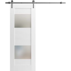 Modern Barn Door 2 Lites / Sete 6222 / 6.6FT Rail Track Heavy Hardware Set / Solid Panel Interior Doors-18" x 80"
