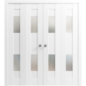 Sliding Closet Double Bi-fold Doors | Sete 6222 White Silk | Sturdy Tracks Moldings Trims Hardware Set | Wood Solid Bedroom Wardrobe Doors 