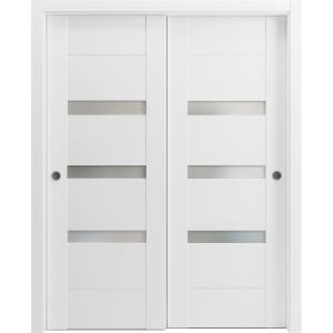 Sliding Closet Opaque Glass Bypass Doors 36 x 80 inches / Sete 6900 White Silk / Rails Hardware Set / Wood Solid Bedroom Wardrobe Doors 
