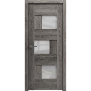 Solid French Door Frosted Glass | Sete 6933 Nebraska Grey | Single Regular Panel Frame Trims Handle | Bathroom Bedroom Sturdy Doors -18" x 80"