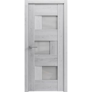 Solid French Door Frosted Glass | Sete 6933 Nordic White | Single Regular Panel Frame Trims Handle | Bathroom Bedroom Sturdy Doors -18" x 80"