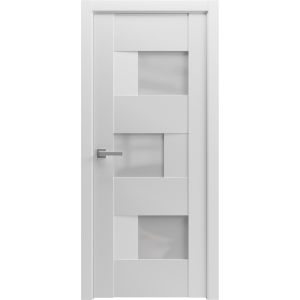 Solid French Door Opaque Glass / Sete 6933 White Silk / Single Regular Panel Frame Handle / Bathroom Bedroom Modern Doors -18" x 80"