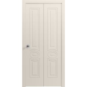 Sliding Closet Bi-fold Doors 36 x 80 inches | Mela 7001 Painted Creamy | Sturdy Tracks Moldings Trims Hardware Set | Wood Solid Bedroom Wardrobe Doors